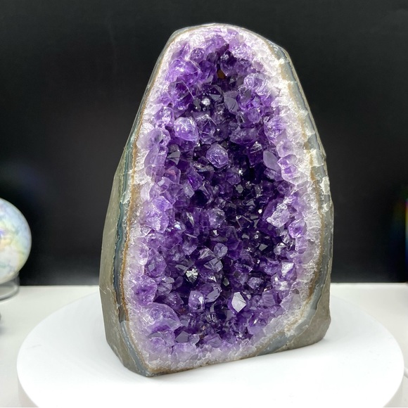 Other - Amethyst Geode Cluster Cave Flat Cut Base Natural Gemstone Crystal Druzy Purple